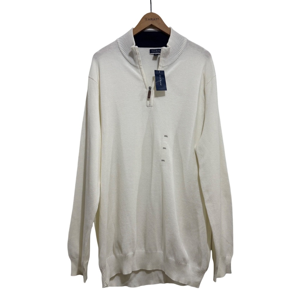 Club Room Men's New Cream Textured Cotton‎ Knit 1/4 Zip Sweater 3XL Winter Ivory